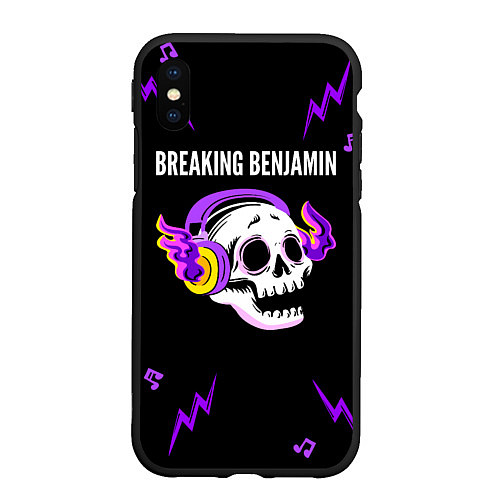 Чехол iPhone XS Max матовый Breaking Benjamin неоновый череп / 3D-Черный – фото 1