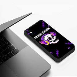 Чехол iPhone XS Max матовый Breaking Benjamin неоновый череп, цвет: 3D-черный — фото 2