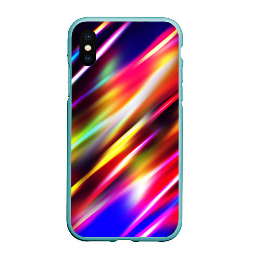 Чехол iPhone XS Max матовый Неоновая абстракция линии / 3D-Мятный – фото 1