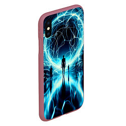 Чехол iPhone XS Max матовый Человек и неоновая планета - нейроарт, цвет: 3D-малиновый — фото 2