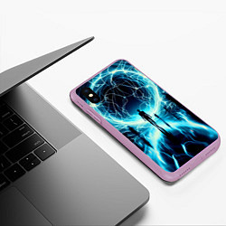 Чехол iPhone XS Max матовый Человек и неоновая планета - нейроарт, цвет: 3D-сиреневый — фото 2