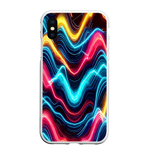 Чехол iPhone XS Max матовый Хаотичные неоновые полосы - абстракция / 3D-Белый – фото 1