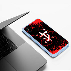 Чехол iPhone XS Max матовый Doom лого трещины, цвет: 3D-голубой — фото 2