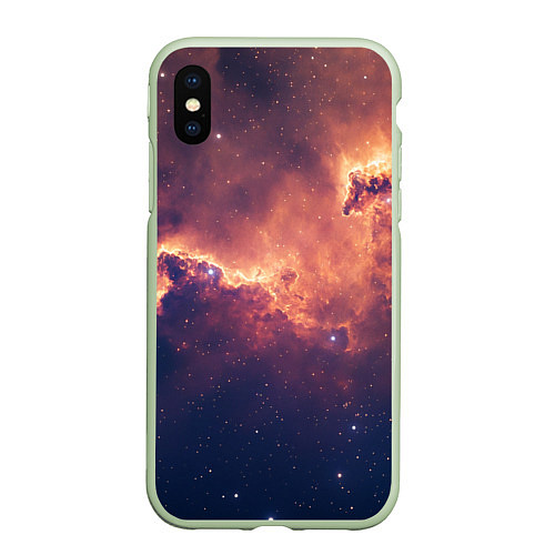 Чехол iPhone XS Max матовый Космические облака и звезды / 3D-Салатовый – фото 1