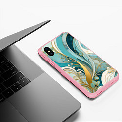 Чехол iPhone XS Max матовый Бирюзовый с белым растительный узор в мягких тонах, цвет: 3D-баблгам — фото 2