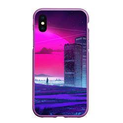 Чехол iPhone XS Max матовый Synthwave неоновый город