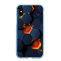 Чехол iPhone XS Max матовый Шестигранники с подсветкой, цвет: 3D-голубой