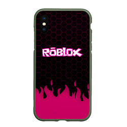 Чехол iPhone XS Max матовый Roblox fire pink, цвет: 3D-темно-зеленый