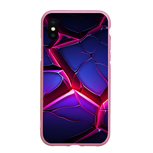 Чехол iPhone XS Max матовый Темные синие плиты и фиолетовый свет / 3D-Розовый – фото 1