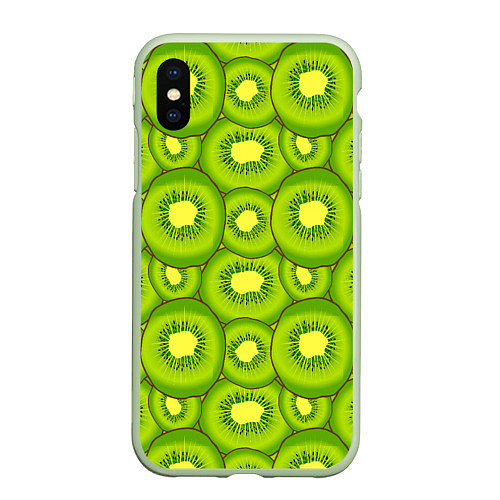 Чехол iPhone XS Max матовый Киви цветной паттерн / 3D-Салатовый – фото 1