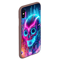 Чехол iPhone XS Max матовый Neon skull in metropolis - future, цвет: 3D-коричневый — фото 2