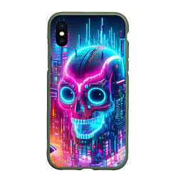 Чехол iPhone XS Max матовый Neon skull in metropolis - future