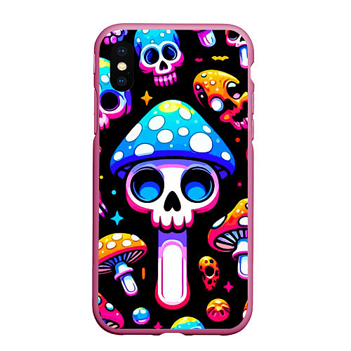 Чехол iPhone XS Max матовый Ice cream skull and fly agaric - ai art fantasy / 3D-Малиновый – фото 1