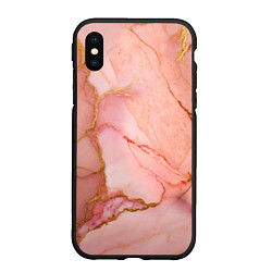 Чехол iPhone XS Max матовый Текстура розового мрамора с золотом, цвет: 3D-черный