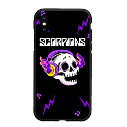 Чехол iPhone XS Max матовый Scorpions неоновый череп, цвет: 3D-черный