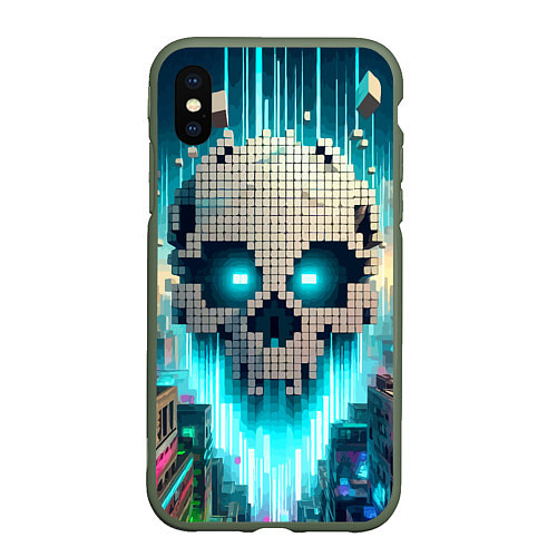 Чехол iPhone XS Max матовый Minecraft skull - ai art fantasy / 3D-Темно-зеленый – фото 1