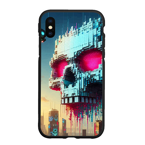 Чехол iPhone XS Max матовый Cool pixel skull - ai art fantasy / 3D-Черный – фото 1