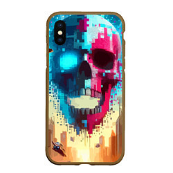 Чехол iPhone XS Max матовый Cool vanguard neon cyber skull - ai art, цвет: 3D-коричневый