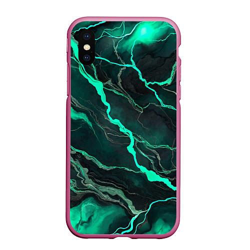 Чехол iPhone XS Max матовый Бирюзовый мрамор / 3D-Малиновый – фото 1