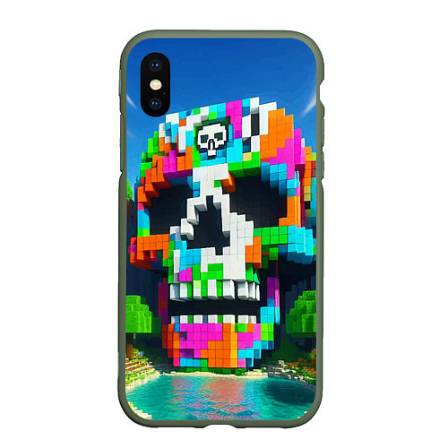 Чехол iPhone XS Max матовый Minecraft landscape with skull - ai art fantasy / 3D-Темно-зеленый – фото 1