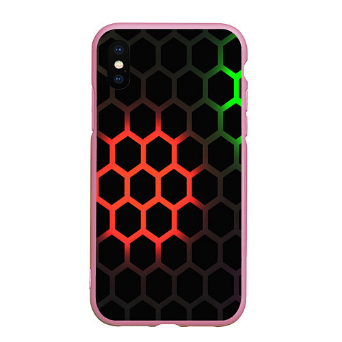 Чехол iPhone XS Max матовый Hexagon neon / 3D-Розовый – фото 1