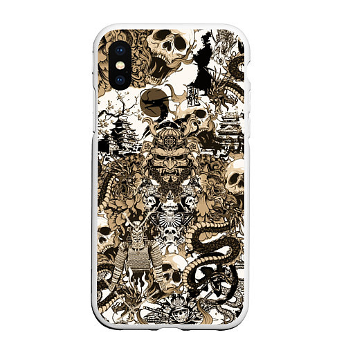 Чехол iPhone XS Max матовый Дракон и самураи в японском стиле / 3D-Белый – фото 1