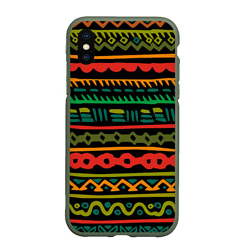 Чехол iPhone XS Max матовый Ethnic ornament on black / 3D-Темно-зеленый – фото 1