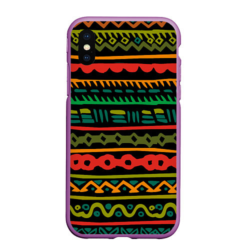 Чехол iPhone XS Max матовый Ethnic ornament on black / 3D-Фиолетовый – фото 1