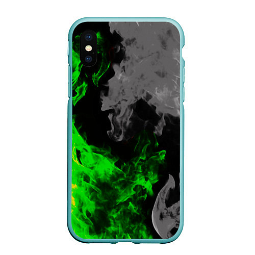 Чехол iPhone XS Max матовый Зелёный и чёрный огонь / 3D-Мятный – фото 1