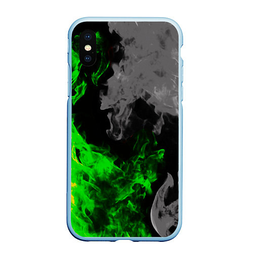 Чехол iPhone XS Max матовый Зелёный и чёрный огонь / 3D-Голубой – фото 1