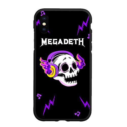 Чехол iPhone XS Max матовый Megadeth неоновый череп / 3D-Черный – фото 1