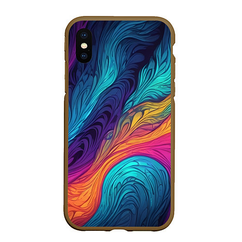 Чехол iPhone XS Max матовый Перья эбру абстракция / 3D-Коричневый – фото 1