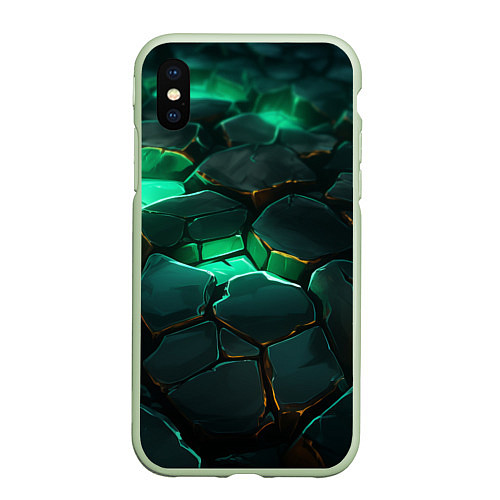 Чехол iPhone XS Max матовый Зеленые камни с освещением текстура / 3D-Салатовый – фото 1