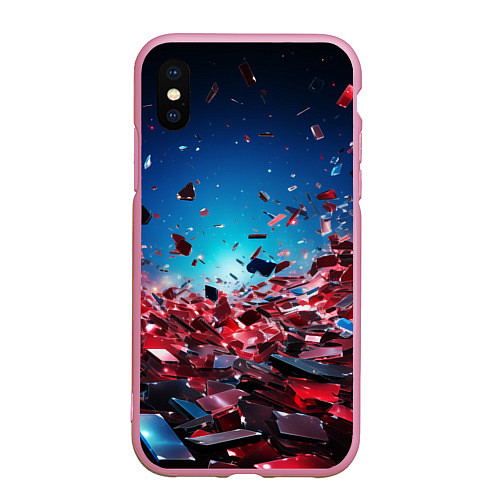 Чехол iPhone XS Max матовый Осколки плит в движении / 3D-Розовый – фото 1