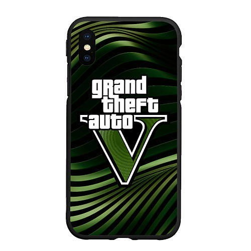 Чехол iPhone XS Max матовый Grand Theft Auto V - logo / 3D-Черный – фото 1