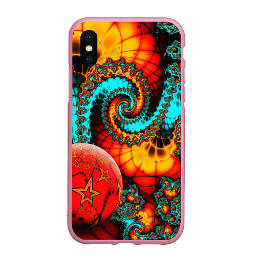 Чехол iPhone XS Max матовый Фрактальный узор из фигур / 3D-Розовый – фото 1