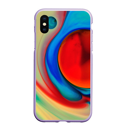 Чехол iPhone XS Max матовый Жидкие цветные краски / 3D-Светло-сиреневый – фото 1