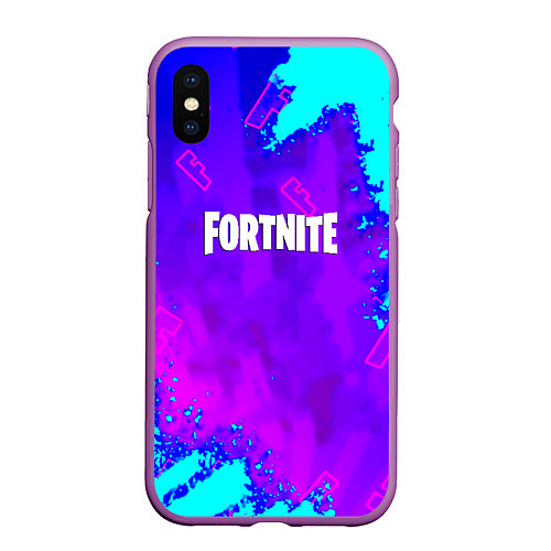 Чехол iPhone XS Max матовый Fortnite neon game / 3D-Фиолетовый – фото 1