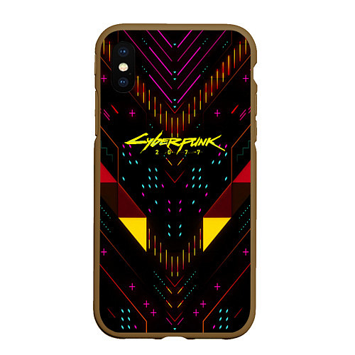 Чехол iPhone XS Max матовый Cyberpunk2077 geometry / 3D-Коричневый – фото 1