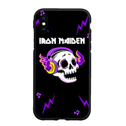 Чехол iPhone XS Max матовый Iron Maiden неоновый череп, цвет: 3D-черный