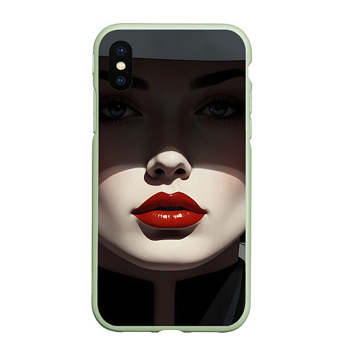 Чехол iPhone XS Max матовый Нуар алые губы / 3D-Салатовый – фото 1