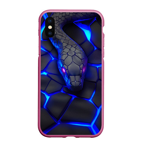 Чехол iPhone XS Max матовый Змея в стиле киберпанк / 3D-Малиновый – фото 1