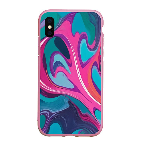 Чехол iPhone XS Max матовый Эбру краска / 3D-Розовый – фото 1