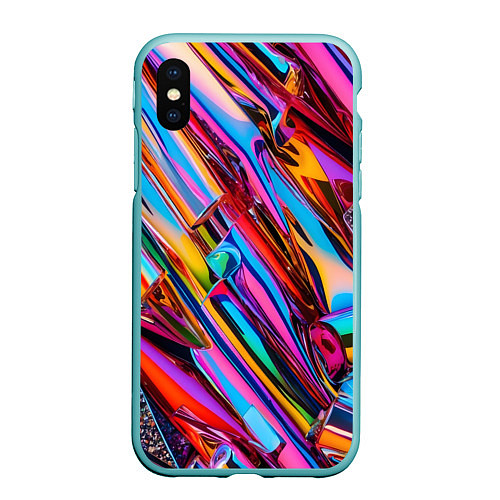 Чехол iPhone XS Max матовый Разноцветная фольга / 3D-Мятный – фото 1