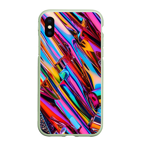 Чехол iPhone XS Max матовый Разноцветная фольга / 3D-Салатовый – фото 1