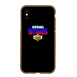 Чехол iPhone XS Max матовый Brawl stars neon logo, цвет: 3D-коричневый