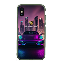 Чехол iPhone XS Max матовый Porshe big city, цвет: 3D-темно-зеленый