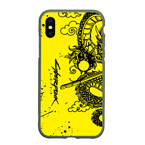 Чехол iPhone XS Max матовый Syberpunk dragon tatoo / 3D-Темно-зеленый – фото 1