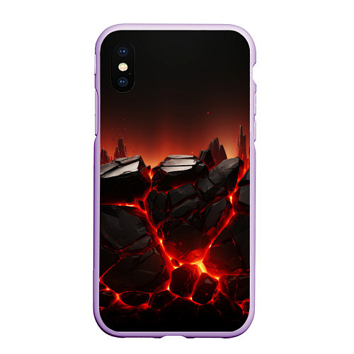 Чехол iPhone XS Max матовый Черные камни в огне текстура / 3D-Сиреневый – фото 1