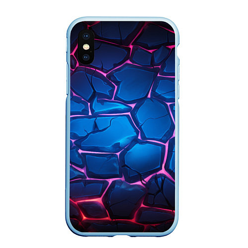 Чехол iPhone XS Max матовый Синие камни с фиолетовой подсветкой / 3D-Голубой – фото 1